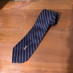 Yves Saint Laurent Navy Striped Silk Tie with Gold Accent